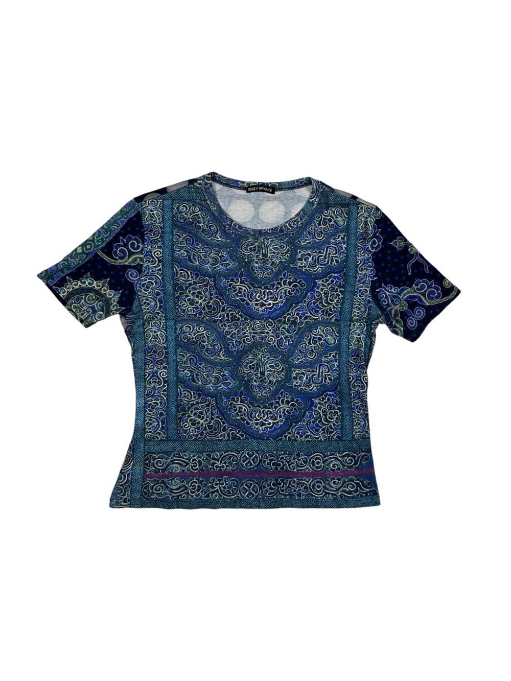 Issey Miyake SS01 Blue Paisley-Style Short Sleeve Tee
